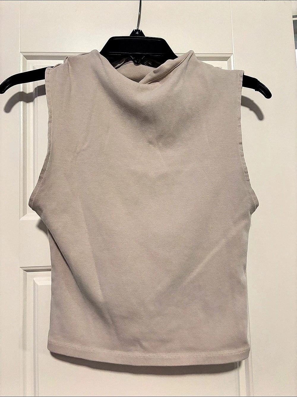 Zara Ribbed Mock Neck Sleeveless Tank Top Beige Large